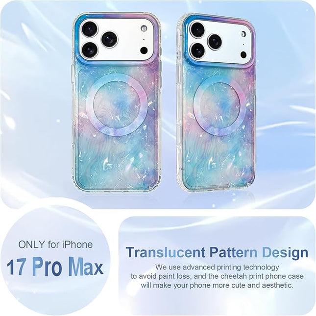 Cute Case for iPhone 17 Pro Max Case for Women Girls [Compatible with Magsafe] with Translucent Pearl Pattern Design, Aesthetic Girly Magnetic Protective Phone Cover, Blue