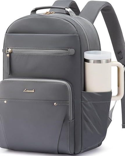 LOVEVOOK Laptop Backpack for Women with 2X Extra-Large Tumbler Pockets, 15.6" Work Backpack Purse, Travel Personal Item Bag, Carry On Business Computer Bag for Office, School, Lustrous Graphite