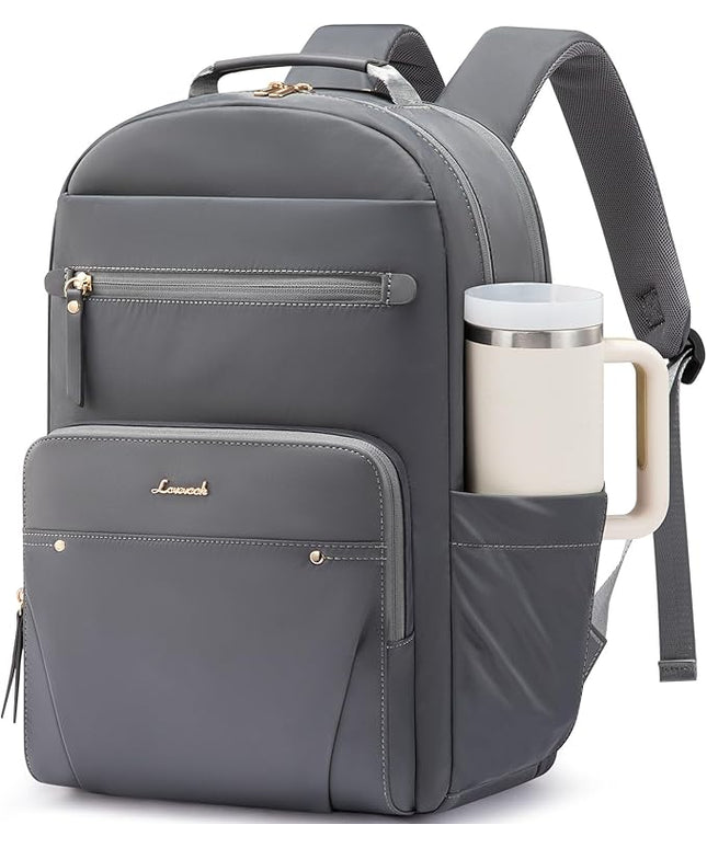LOVEVOOK Laptop Backpack for Women with 2X Extra-Large Tumbler Pockets, 15.6" Work Backpack Purse, Travel Personal Item Bag, Carry On Business Computer Bag for Office, School, Lustrous Graphite