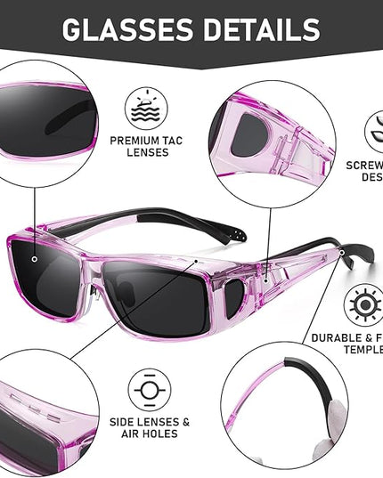 Wzerry Sunglasses Fit Over Glasses Polarized for Men Women, Wrap-Around Glasses UV400 Protection for Driving and Outdoor