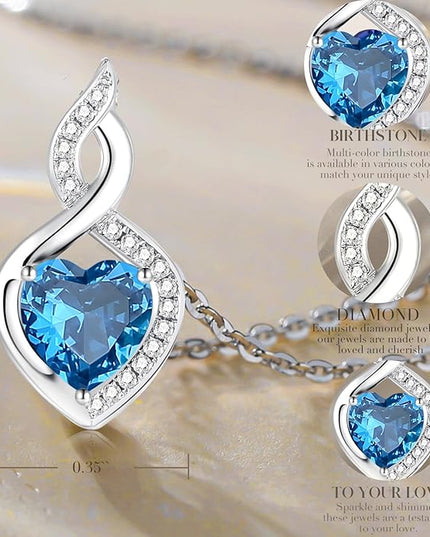FANCIME 14K Solid White Gold Heart Birthstone Necklace with Diamond Pendent Birthday Gifts for Mom Women, Sterling Silver Chain 16" + 2" Extender