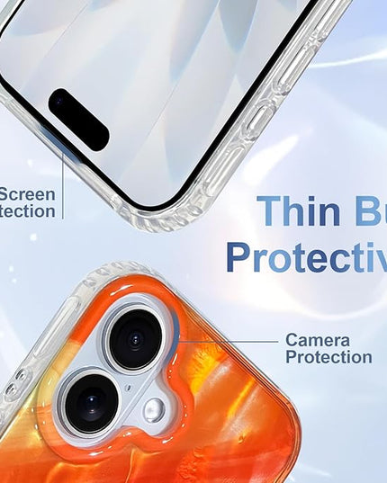 Cute Case for iPhone 17 Case for Women Girls [Compatible with Magsafe] with Translucent Pearl Pattern Design, Aesthetic Girly Magnetic Protective Phone Cover, Orange