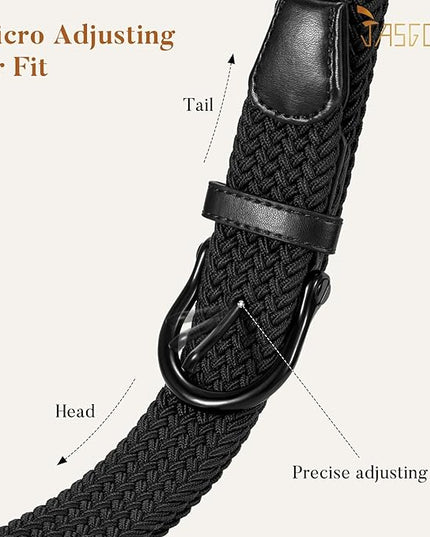 JASGOOD Women Elastic Braided Woven Belt Stretch Canvas Casual Belt 1.4'' for Golf Jeans Pants
