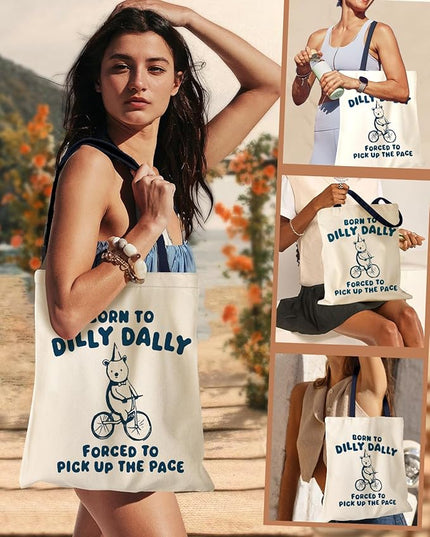 Aesthetic Canvas Tote Bag for Women - Sturdy Cloth Cotton Totes Bag with Pattern Shoulder Bag