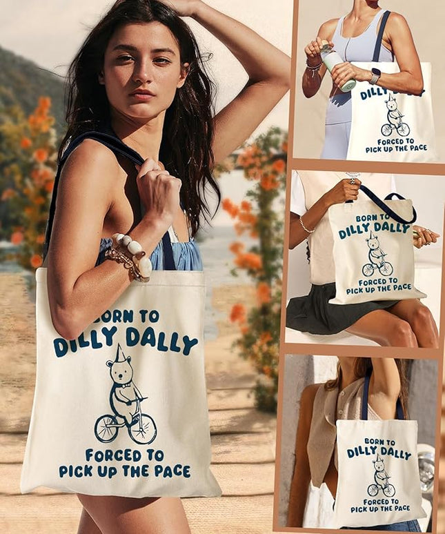 Aesthetic Canvas Tote Bag for Women - Sturdy Cloth Cotton Totes Bag with Pattern Shoulder Bag