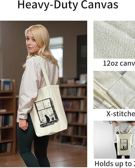 Tote Bag for Women, Reusable Zippered Canvas Bag with Handles Pocket Thick Canvas, for Grocery Shopping Beach Gift