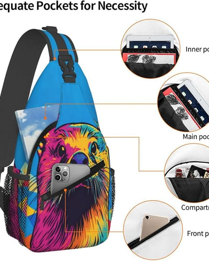 Animal Face Sling Bag Crossbody Bags Chest Bag Backpack for Travel Running and Hiking for Men Women Colorful Otter