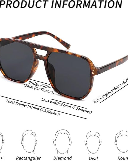 FEISEDY Retro Square Aviator Sunglasses Women Men 70s Vintage Trendy Plastic Frame Sun Glasses B2835