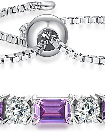 Birthstone Tennis Bracelets for Women White Gold Sterling Silver Gemstone Bracelets Adjustable Chain 6-9 Inchs Jewelry Anniversary Birthday Gifts for Women Mom Wife Her