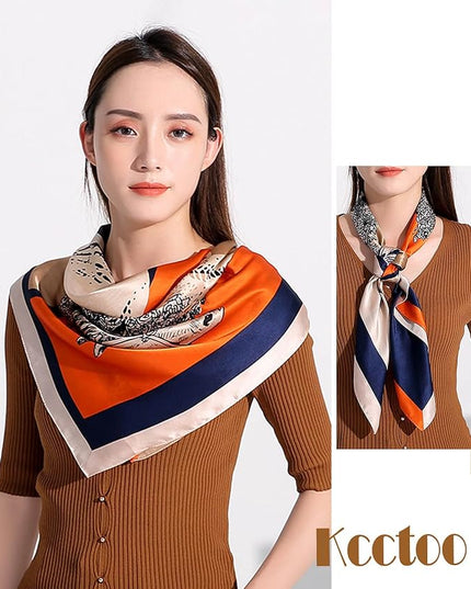 kcctoo 27.5" Mulberry Silk Feeling Head Scarf Women's Fashion Square Neck Satin Scarfs for Bag Hair Scarves Gift