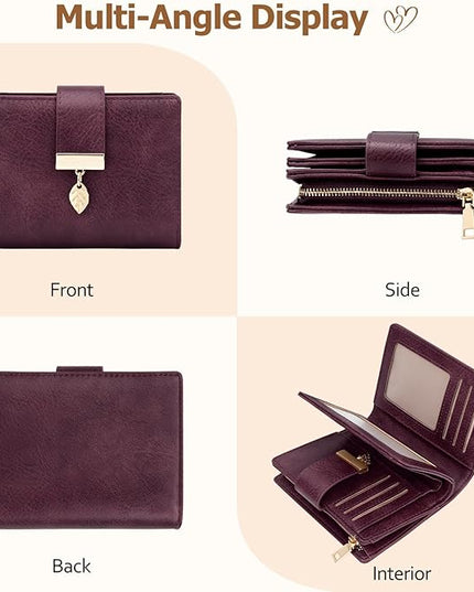 HUANLANG Small Wallets for Women Rfid Blocking Leather Bifold Credit Card Holder Ladies Wallet Zipper Pocket with ID Window