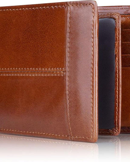 Swallowmall Mens Wallet Rfid Blocking Genuine Leather Bifold Wallets with 1 ID Window 15 Card Slots