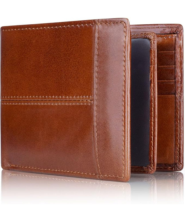 Swallowmall Mens Wallet Rfid Blocking Genuine Leather Bifold Wallets with 1 ID Window 15 Card Slots