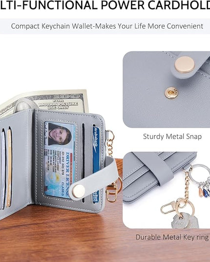 POIUGOYA Slim Wallet for Women,RFID Blocking Bifold Credit Card Holder with Zipper Coin Pocket,ID Window,Keychain