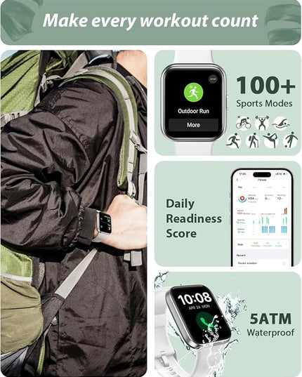 Smart Watch for Women Android & iPhone, Alexa Built-in, 1.8" Touch Screen Fitness Tracker with Answer/Make Calls, IP68 Waterproof Heart Rate/Sleep/SpO2 Monitor, Pedometer, 100+ Sport Modes, White