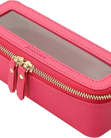 Aveniee Clear Makeup Brush Bag, Slim Brush Holder Cosmetic Case, Small Travel Toiletry Bag for Women, Thin Make up Bags with Dual Zipper, Cute Travel Essentials Srorage Bag,Hotpink