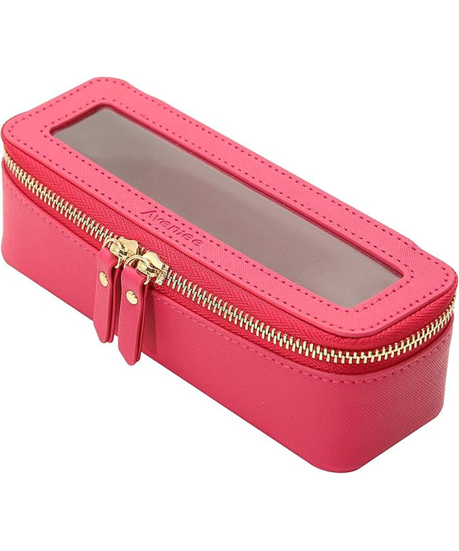 Aveniee Clear Makeup Brush Bag, Slim Brush Holder Cosmetic Case, Small Travel Toiletry Bag for Women, Thin Make up Bags with Dual Zipper, Cute Travel Essentials Srorage Bag,Hotpink