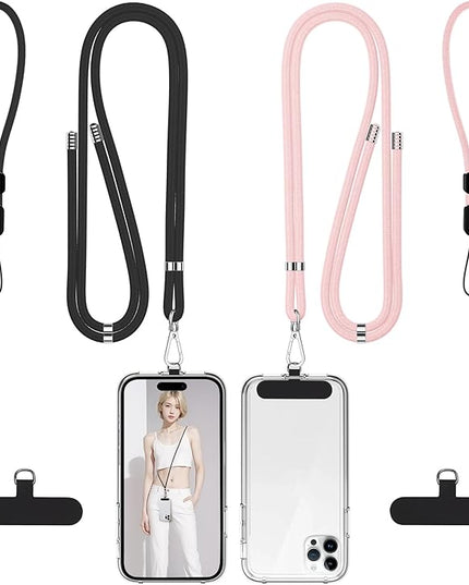 takyu Phone Lanyard, 2 Pack Adjustable Cell Phone Lanyard Crossbody Neck Strap & 2 Pack Phone Wrist Strap with Tether Tabs Compatible for iPhone Android Smartphones-Black LPink