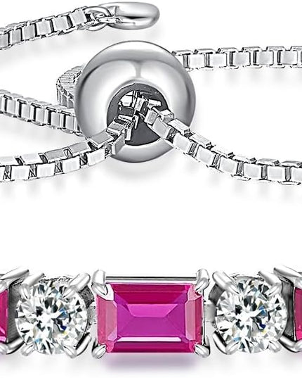 Birthstone Tennis Bracelets for Women White Gold Sterling Silver Gemstone Bracelets Adjustable Chain 6-9 Inchs Jewelry Anniversary Birthday Gifts for Women Mom Wife Her