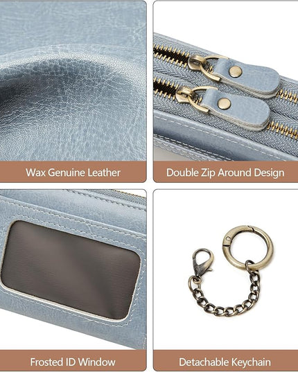 TFKGS Credit Card Holder for Women RFID Wallet Leather Womens Wallet with Zipper Blocking Keychain Card Accordion Wallets Gifts for Women Blue