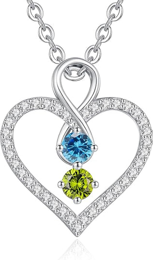 LOUISA SECRET Infinity Double Birthstone Necklace, 925 Sterling Silver Tiny Pendant Heart Necklace for Women Wife Her, Best Jewelry Gift Heart Jewelry Meaningful Gift for Valentine's Day, Christmas, Birthday Anniversary