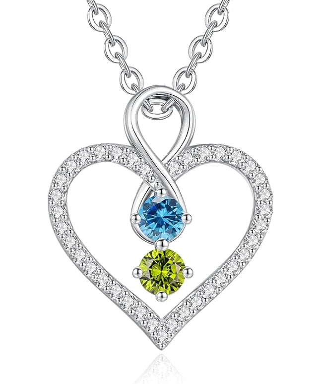 LOUISA SECRET Infinity Double Birthstone Necklace, 925 Sterling Silver Tiny Pendant Heart Necklace for Women Wife Her, Best Jewelry Gift Heart Jewelry Meaningful Gift for Valentine's Day, Christmas, Birthday Anniversary