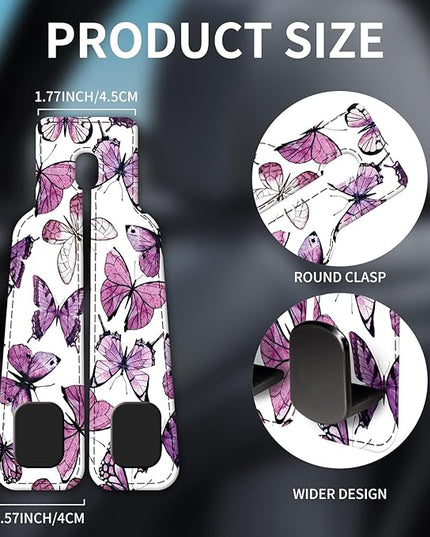 Car Seat Headrest Hook, Universal Leather Cute Hanger Holder Hook, Storage Organizer Interior Accessories for Purse Bags Handbag Luxury Purple Butterfly