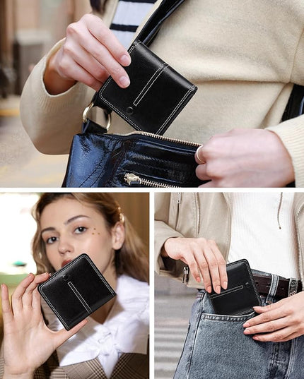 TFKGS Slim Wallet for Women RFID Wallet Women Small Wallets Woman Thin Credit Card Holder RFID Blocking Bifold Compact Pocket Ladies Leather Black Mini Purse