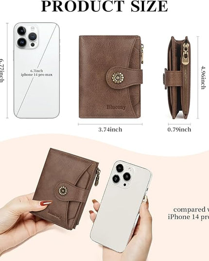 Blucoay Womens Wallet,RFID Blocking Wallet Women Soft Leather Bifold Wallets For Women Card Holder With Removable ID Window greybrown