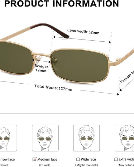 SOJOS Small Trendy Rectangle Sunglasses Womens Mens, Retro 80s 90s Y2k Chic Narrow Thin Skinny Sunnies SJ1187