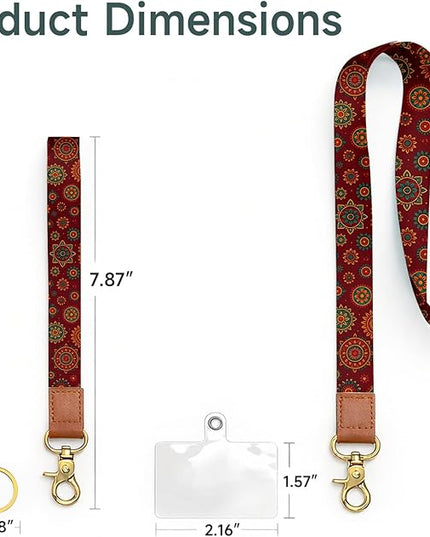 Cell Phone Lanyard with Wrist Strap, Red Boho Neck Lanyard for Phones, Keychain, Wallet and ID Badge – Universal Set