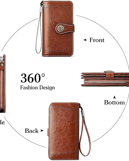 BOSTANTEN Leather Wallet for Women RFID Blocking Zip Around Credit Cards Holder Phone Clutch