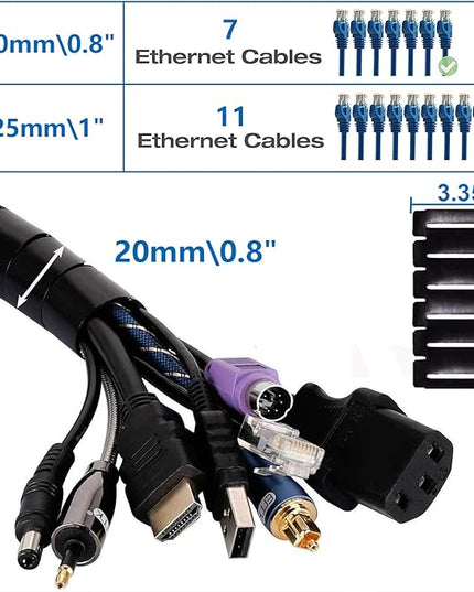 10FT Cable Management Sleeve Cord Bundler 0.8" Diameter w/Zip Clip Zipper Wire Wrap Cord Organizer Cable Tube Hider Flexible & Expandable Home & Office Wire Concealer for PC TV Computer Cinema