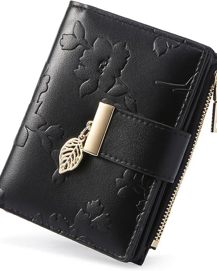 yiijay Small Wallet Women RFID Blocking Leather Bifold Wallet Credit Card Holder for Women Ladies Compact Wallet Mini Purse With Zipper Pocket