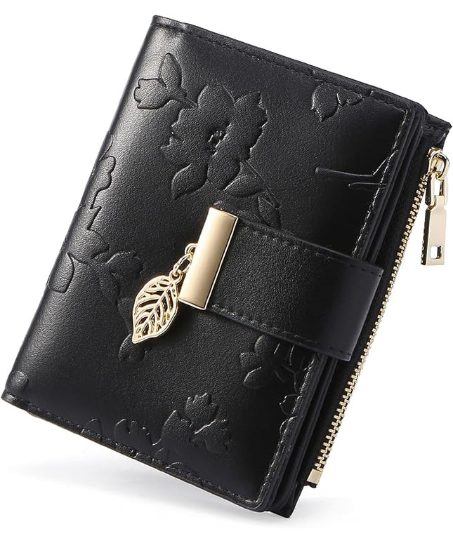 yiijay Small Wallet Women RFID Blocking Leather Bifold Wallet Credit Card Holder for Women Ladies Compact Wallet Mini Purse With Zipper Pocket