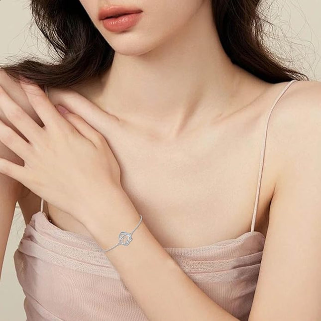 TOUPOP Gifts for Women Heart Initial Bracelet 925 Sterling Silver Double Heart Bracelet Birthday Jewelry Birthday Christmas Gifts for Her Wife Girlfriend