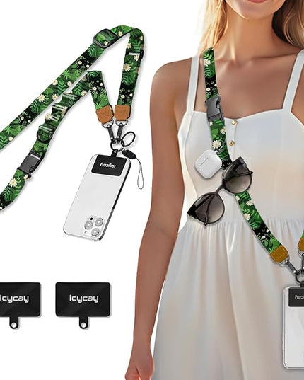 Phone Lanyard Crossbody, Black Cat Leaf Cell Phone Strap for Around The Neck Adjustable, Anti Theft Cute Lanyard for iPhone Case ID Holder Keys Accessories Travel Essential