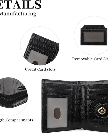 Blucoay Womens Wallet,RFID Blocking Wallet Women Soft Leather Bifold Small Wallets For Women Card Holder With Removable ID Window(black)