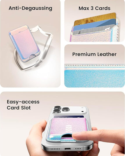 Magnetic Mag-safe Wallet Cell Phone Card Holder for Phone Case with Mag-Safe, Stronger Magnetic RFID Leather Phone Wallet Stick on for iPhone 17/16/15/14/13/12 Series, Fit 3 Cards
