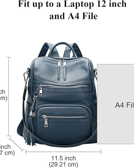 ALTOSY Genuine Leather Backpack Purse for Women Large Shoulder Bag With Laptop Compartment Multiple Pockets(S106 Indigo Blue)