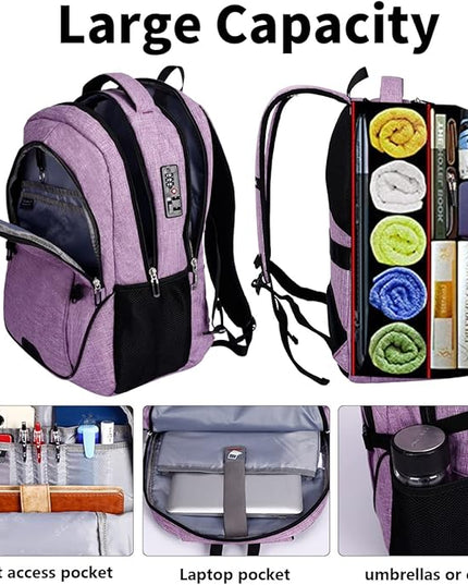 SHRRADOO Anti Theft Laptop Backpack Travel Backpacks with usb Charging Port for Women Men High School College Backpack Computer Bag Fits 17 Inch Laptop,Purple | Travel Backpacks, usb Charging Port, College Backpack, Computer Bag