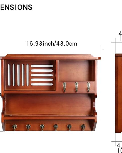Mutsault Key Holder for Wall, Mail and Key Holder for Home Decor, Key and Mail Holder for Wall with Key Hooks, Auburn