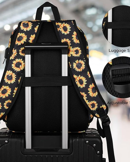 YAMTION School Backpack,Sunflower Bookbag Men and Teen Boy Schoolbag with USB Charging Port for High School College Office Work Travel