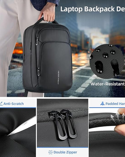 17.3 Inch Laptop Backpack for Travel Work Office College, 30L Water Resistant Casual Daypack, Lightweight Computer Backpack for Men Women, Business Laptop Bag with USB Charging Port - Black