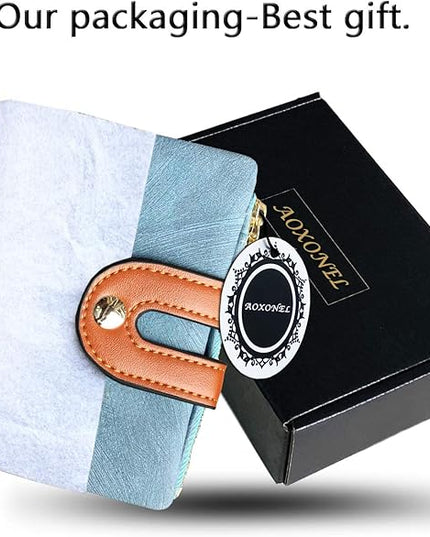 AOXONEL Women's Rfid Small Bifold Leather Wallet Ladies Mini Zipper Coin Purse id card Pocket,Slim Compact Thin