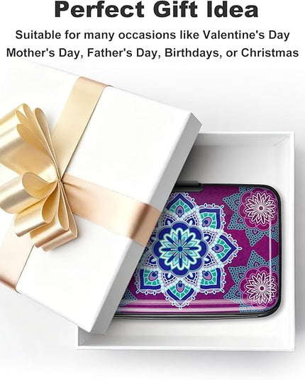 ELFISH Mini RFID Aluminum Wallet Credit Cards Holder Business Card Case Metal ID Case for Men Women (Purple flower)