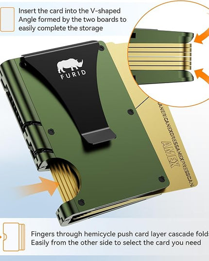 furid Slim Card Wallet for Men: Minimalist Metal Wallet with Money Clip - RFID Front Pocket Credit Card Holder for Work Business Travel - Gift for Father Husband Male Friend