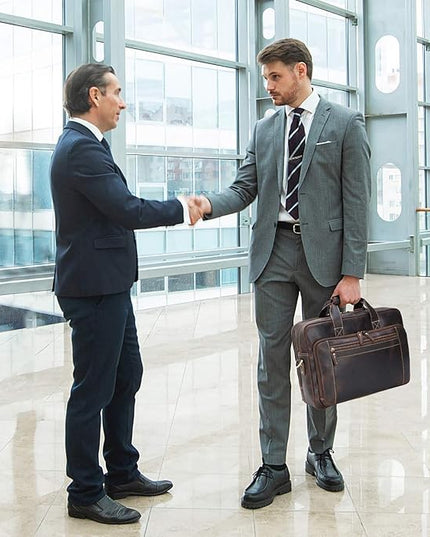 Men's Solid Thick Full Grain Leather 17.3" Laptop Briefcase Classic Messenger Bag Fit Business Travel | Solid, Thick, Full Grain Leather, 17.3", Classic, Fit, Business Travel