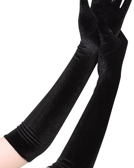 Long Opera Gloves for Women Velvet Gloves 1920s Flapper Stretchy Elbow Length Halloween Costume Gloves