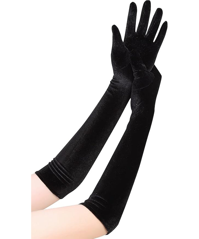 Long Opera Gloves for Women Velvet Gloves 1920s Flapper Stretchy Elbow Length Halloween Costume Gloves